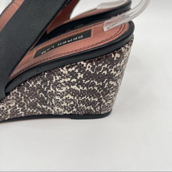 DEREK LAM Snakeskin Wedge Black Leather Strappy Slingback Shoes Heels Size 7 - Picture 5 of 11